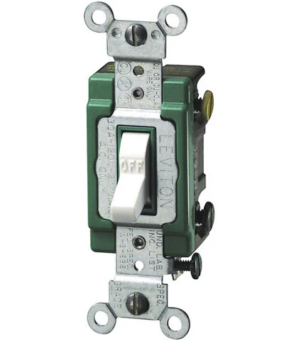 30-Amp, Toggle Double-Pole AC Quiet Switch, 120/277-Volt, Extra Heavy Duty Spec Grade, Self Grounding, Back and Side Wired, Various Colors, 3032-2