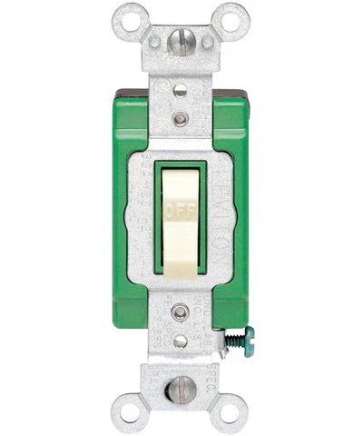 30-Amp, Toggle Double-Pole AC Quiet Switch, 120/277-Volt, Extra Heavy Duty Spec Grade, Self Grounding, Back and Side Wired, Various Colors, 3032-2 - Image 2