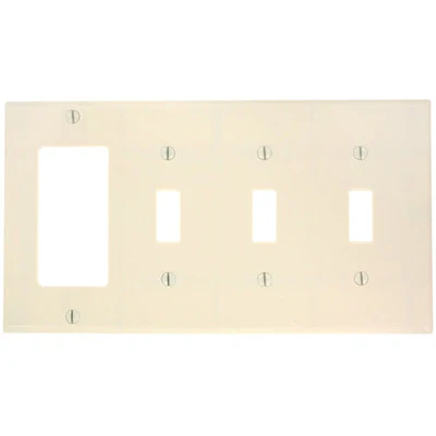 4-Gang, 3-Toggle, 1-Decora/GFCI Device, Combination Wall Plate, Standard Size, Device Mount, P326 - Image 2