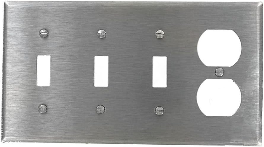 4-Gang Toggle/Duplex Device Combination Wallplate, Standard Size, Magnetic Stainless Steel, 84043