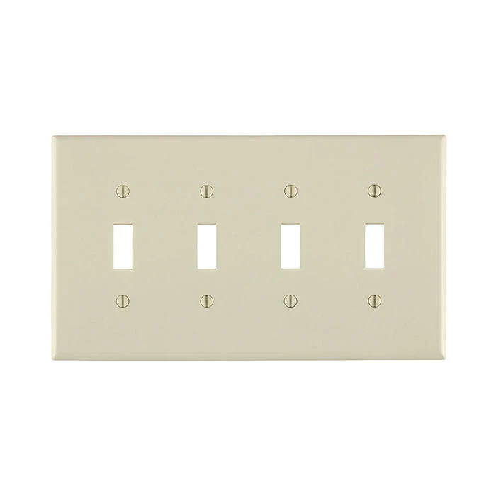 4-Gang Toggle Switch Wallplate, Midway Size, Thermoplastic Nylon, Light Almond, 00PJ4-T