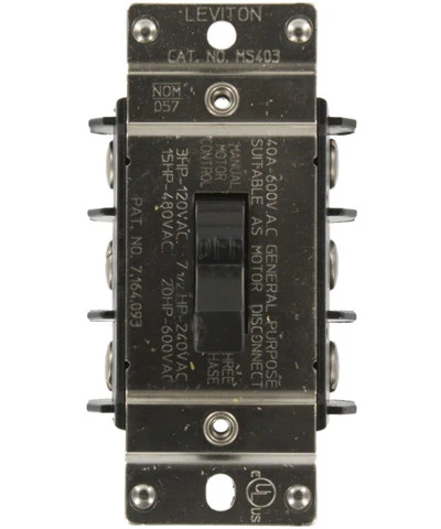 40 Amp, 600 Volt, Three-Pole, Three Phase AC Motor Starter Switch, Industrial Grade, Non-Grounding, MS403-DS