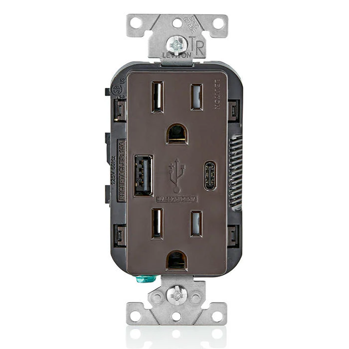5.1A USB Type A/Type-C Wall Outlet Charger with 15A Tamper-Resistant Outlet, T5633-B