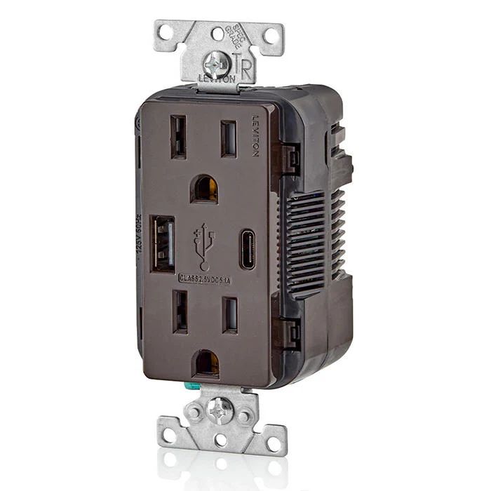 5.1A USB Type A/Type-C Wall Outlet Charger with 15A Tamper-Resistant Outlet, T5633-B - Image 2