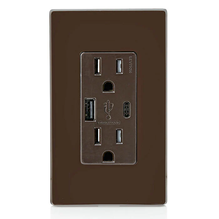 5.1A USB Type A/Type-C Wall Outlet Charger with 15A Tamper-Resistant Outlet, T5633-B - Image 3