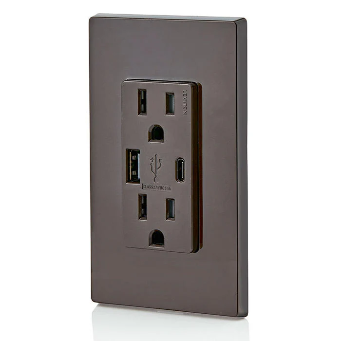 5.1A USB Type A/Type-C Wall Outlet Charger with 15A Tamper-Resistant Outlet, T5633-B - Image 4