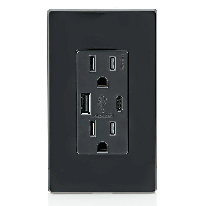 5.1A USB Type A/Type-C Wall Outlet Charger with 15A Tamper-Resistant Outlet, T5633-E - Image 3
