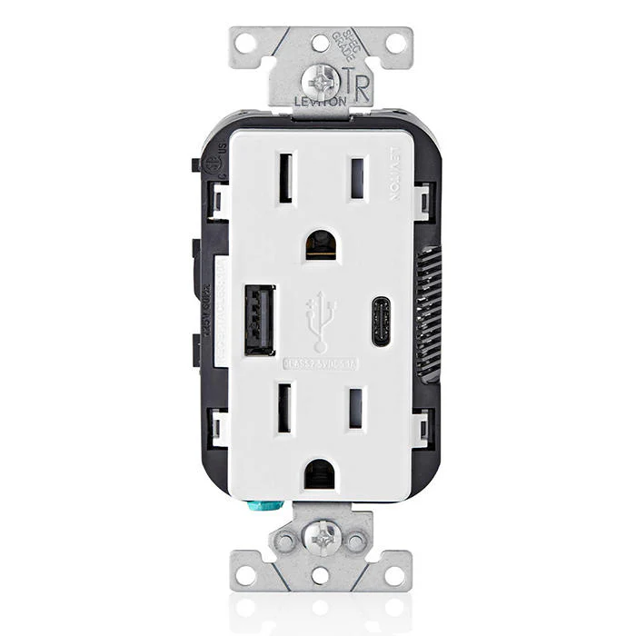 5.1A USB Type A/Type-C Wall Outlet Charger with 15A Tamper-Resistant Outlet, T5633-W