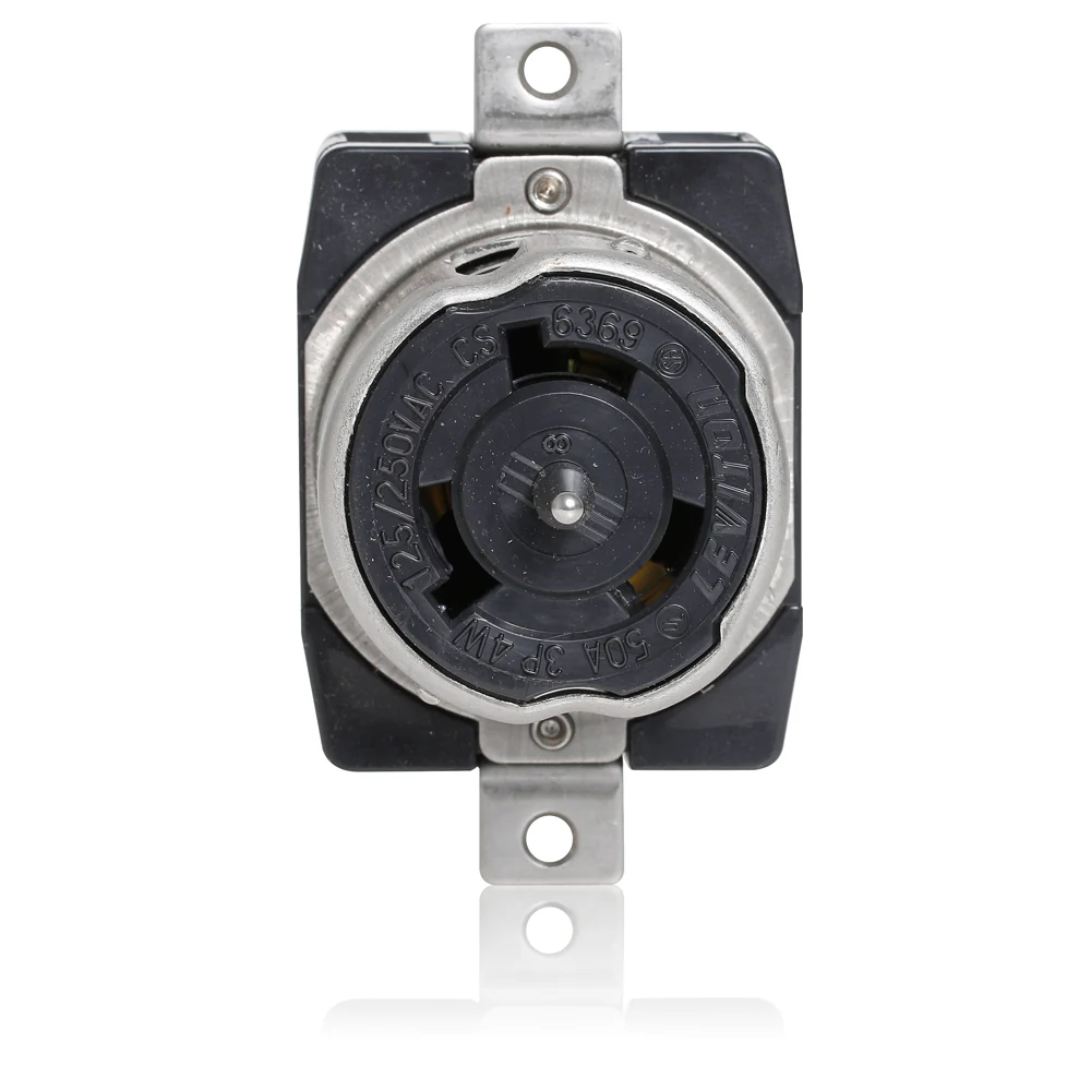 50Amp, 125/250V AC, Non-NEMA, 3P, 4W, Black & White Locking Flush Mount Receptacle, Industrial Grade, Grounding, BLACK, CS6369