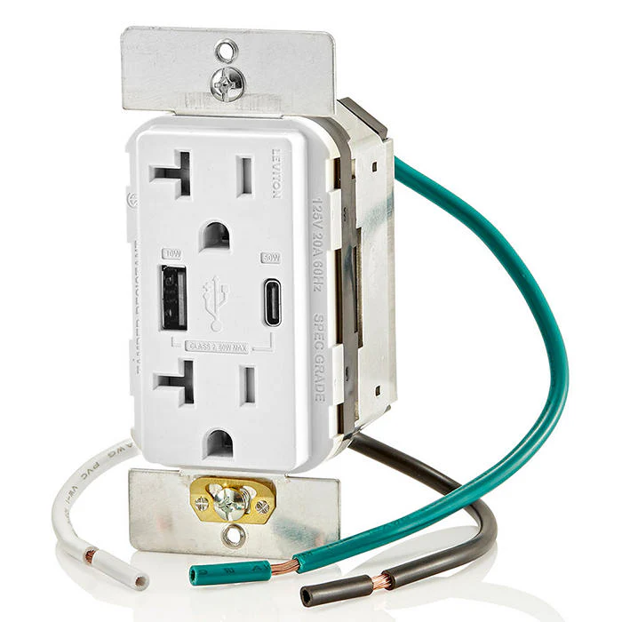 60W (20V@2.5A+ 5V@2A) USB Dual Type A/Type-C Power Delivery in-Wall Charger with 20A Tamper-Resistant Outlet, USB Charger for Smartphones, Tablets, Laptops, T5834 - Image 2