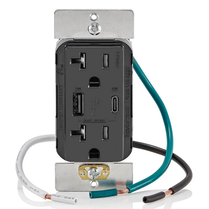 60W (20V@2.5A+ 5V@2A) USB Dual Type A/Type-C Power Delivery in-Wall Charger with 20A Tamper-Resistant Outlet, USB Charger for Smartphones, Tablets, Laptops, T5834 - Image 3
