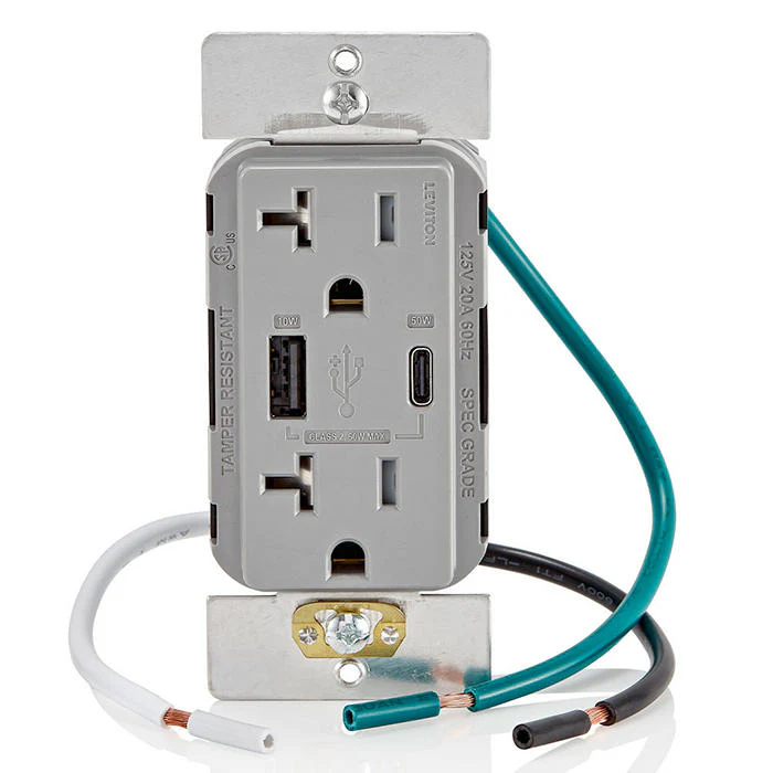 60W (20V@2.5A+ 5V@2A) USB Dual Type A/Type-C Power Delivery in-Wall Charger with 20A Tamper-Resistant Outlet, USB Charger for Smartphones, Tablets, Laptops, T5834 - Image 5