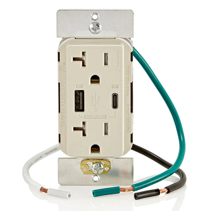 60W (20V@2.5A+ 5V@2A) USB Dual Type A/Type-C Power Delivery in-Wall Charger with 20A Tamper-Resistant Outlet, USB Charger for Smartphones, Tablets, Laptops, T5834 - Image 7
