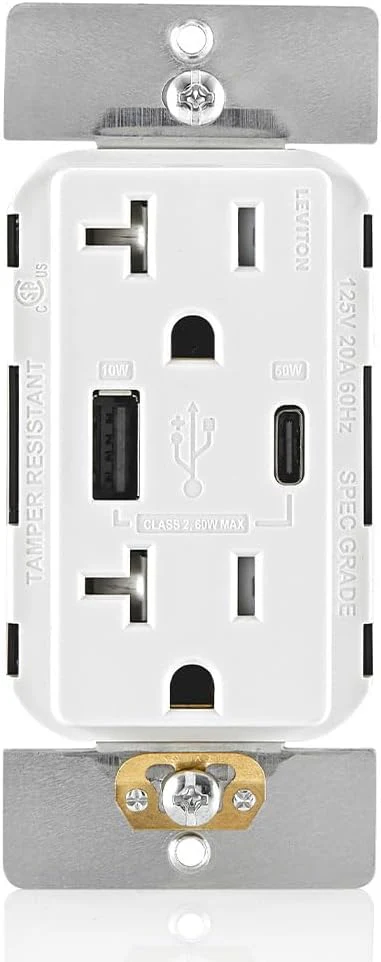 60W (20V@2.5A+ 5V@2A) USB Dual Type A/Type-C Power Delivery in-Wall Charger with 20A Tamper-Resistant Outlet, USB Charger for Smartphones, Tablets, Laptops, T5834 - Image 8