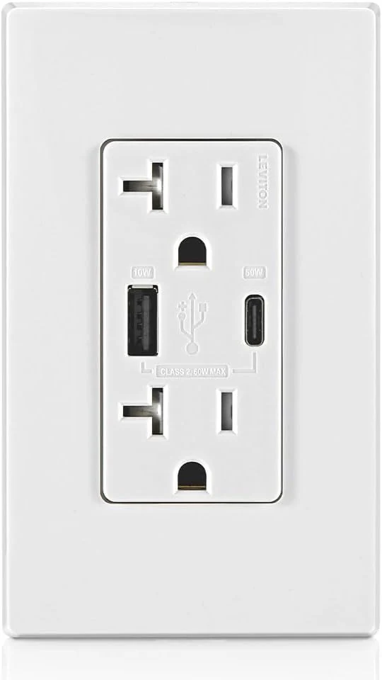 60W (20V@2.5A+ 5V@2A) USB Dual Type A/Type-C Power Delivery in-Wall Charger with 20A Tamper-Resistant Outlet, USB Charger for Smartphones, Tablets, Laptops, T5834 - Image 9