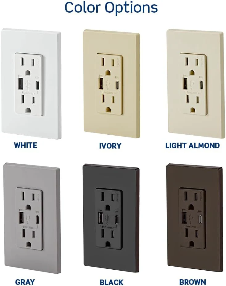60W (20V@2.5A+ 5V@2A) USB Dual Type A/Type-C Power Delivery Wall Outlet Charger with 15A Tamper-Resistant Outlet, T5634 - Image 11