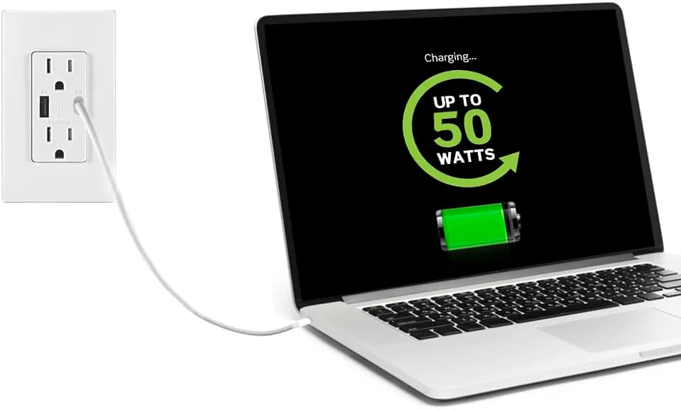 60W (20V@2.5A+ 5V@2A) USB Dual Type A/Type-C Power Delivery Wall Outlet Charger with 15A Tamper-Resistant Outlet, T5634 - Image 16