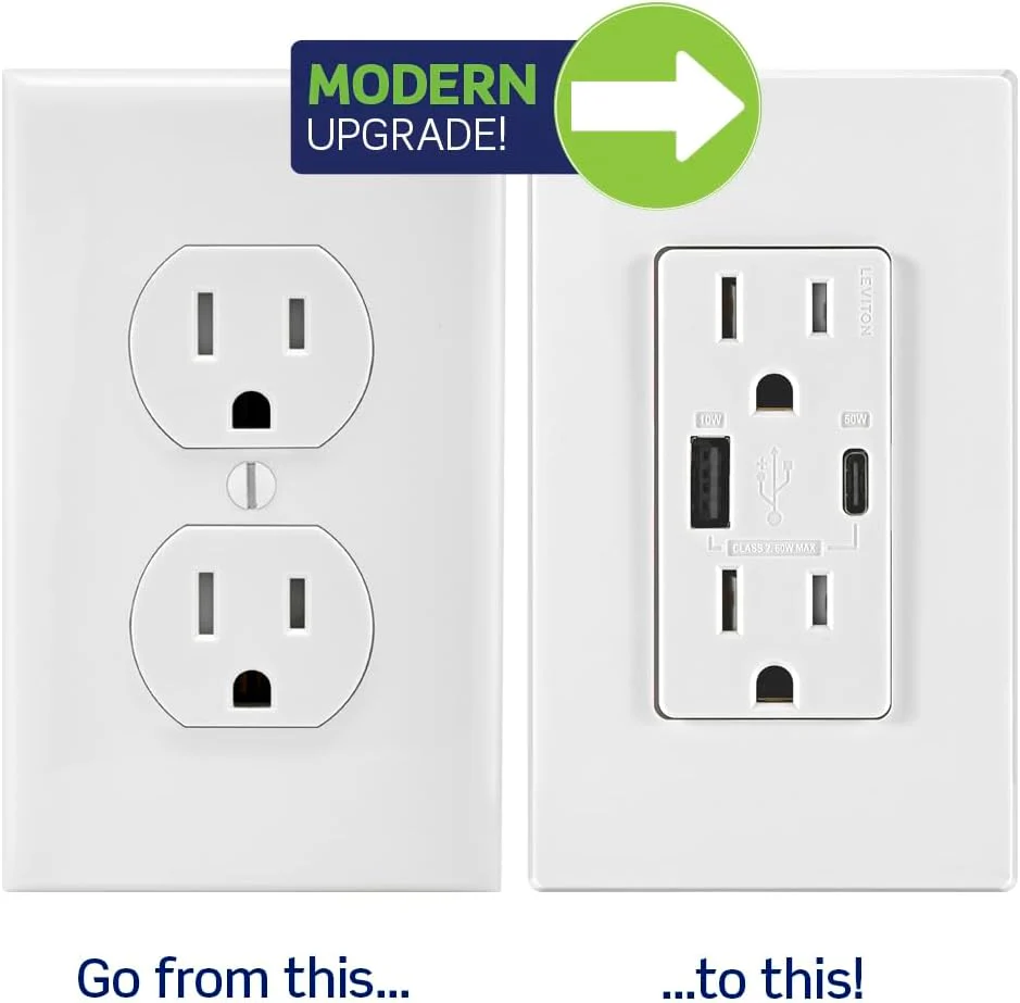60W (20V@2.5A+ 5V@2A) USB Dual Type A/Type-C Power Delivery Wall Outlet Charger with 15A Tamper-Resistant Outlet, T5634 - Image 17