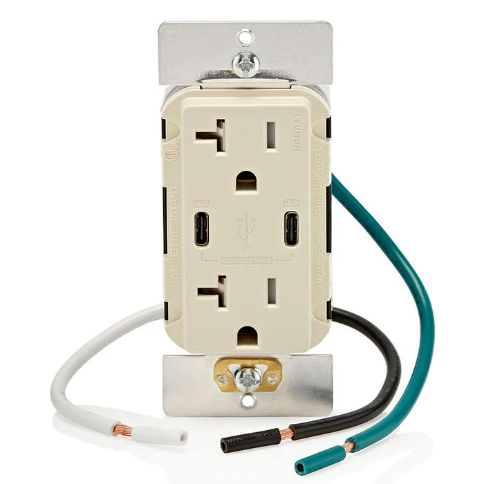 60W (6A) USB Dual Type-C/C Power Delivery Wall Outlet Charger with 20A Tamper-Resistant Outlet, T5836-T - Image 4