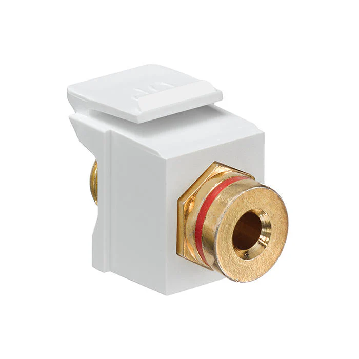 Banana Jack QUICKPORT™ Coupler, Gold-Plated, Red Stripe, White Housing, 40837-BWR