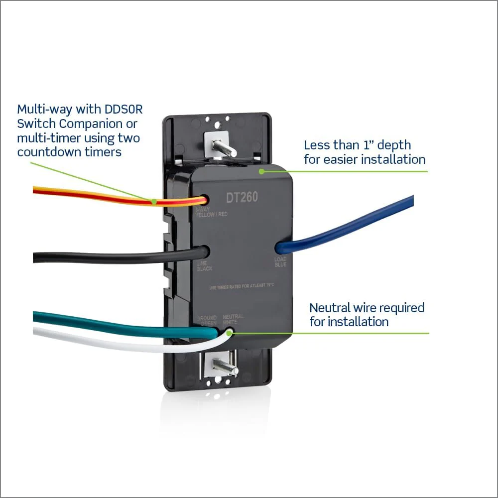 Decora In-Wall 60-Minute Countdown Timer Switch, 20A, 1 HP/16A Fan/Motor, Single Pole/Multi-Way/Multi-Timer, DT260-1LW - Image 3
