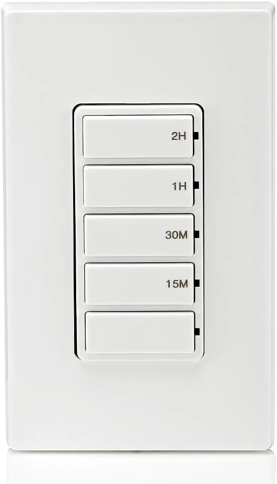 Countdown Timer Switch for bathroom household lights, 15-30 min, 1-2 hour, No Neutral Required, Single Pole, 15A, 1/2 HP/9.8A Fan/Motor, White, 15-Amp, DT102-1LW - Image 12