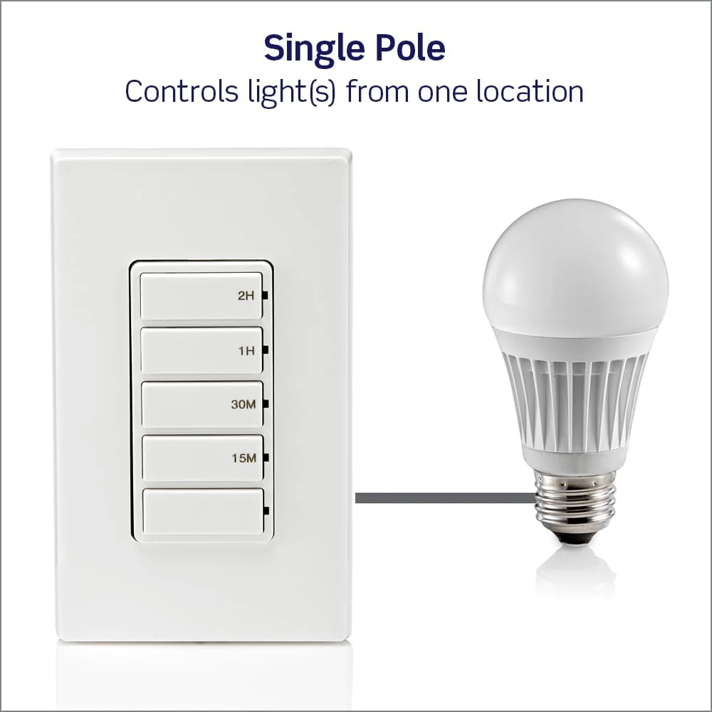 Countdown Timer Switch for bathroom household lights, 15-30 min, 1-2 hour, No Neutral Required, Single Pole, 15A, 1/2 HP/9.8A Fan/Motor, White, 15-Amp, DT102-1LW - Image 9