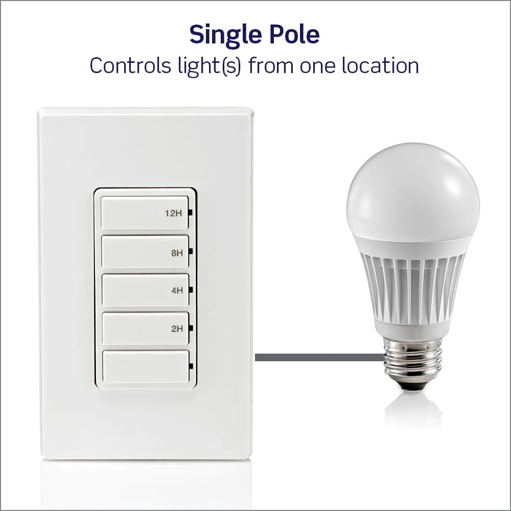 Countdown Timer Switch for bathroom household lights, 2-4-8-12 Hour, No Neutral Required, Single Pole, 15A, 1/2 HP/9.8A Fan/Motor, White, 15-Amp, DT112-1LW - Image 9