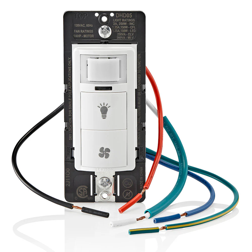 Decora In-Wall Combination Humidity Sensor and Fan Control with Light Switch, 1/4 HP, Residential Grade, Single Pole/Single Pole, DHD05-1LW - Image 13