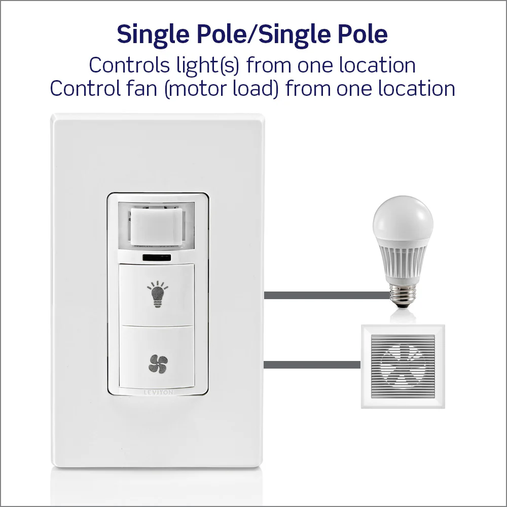 Decora In-Wall Combination Humidity Sensor and Fan Control with Light Switch, 1/4 HP, Residential Grade, Single Pole/Single Pole, DHD05-1LW - Image 8