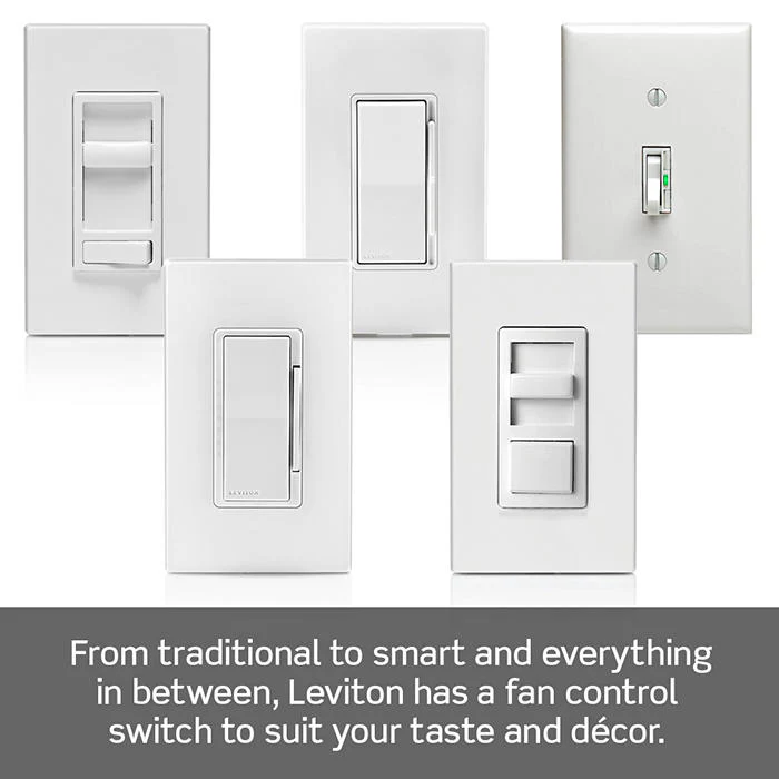 Leviton Decora Slide Ceiling Fan Wall Switch, Quiet 3-Speed Fan Control, White with Ivory and Light Almond Faceplates Included, DSF01-10Z - Image 8