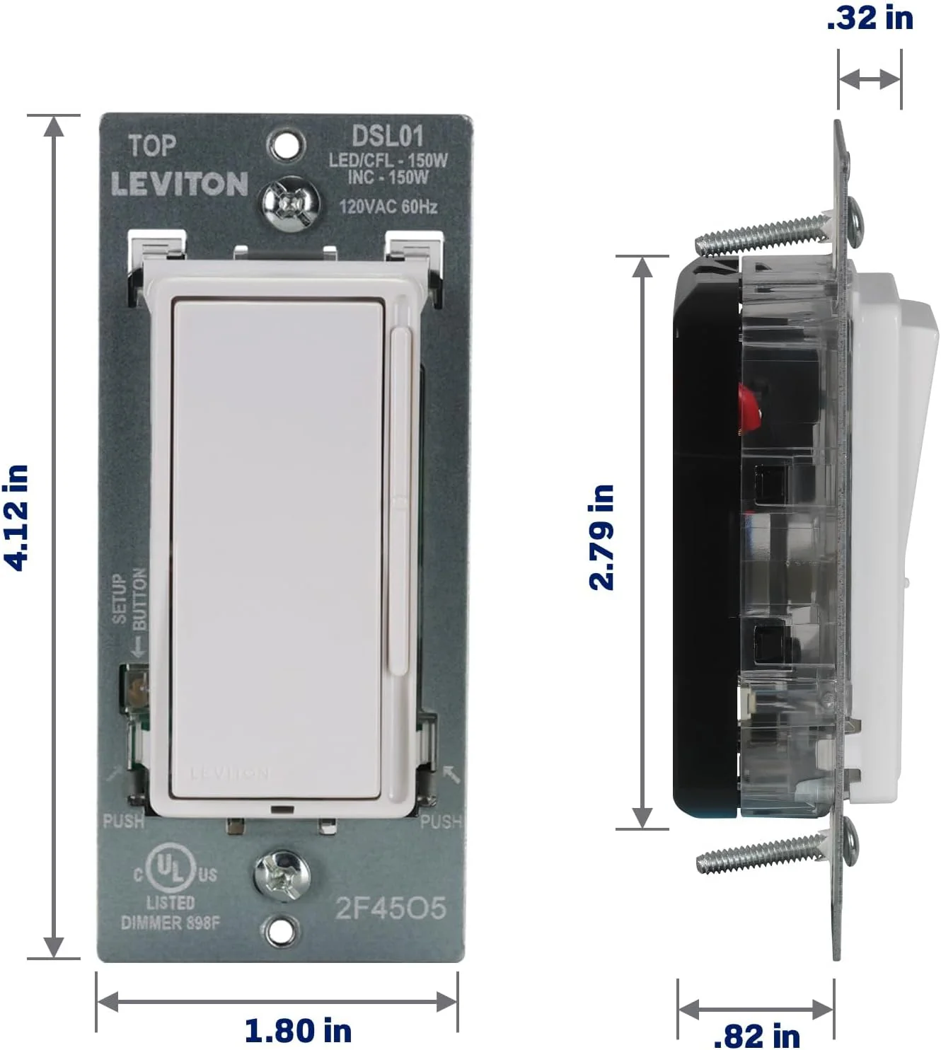 Decora Slide LED Advanced Dimmer Switch for 150W Dimmable LED, Halogen and Incandescent Bulbs and Fixtures, DSL01-LW, White - Image 2