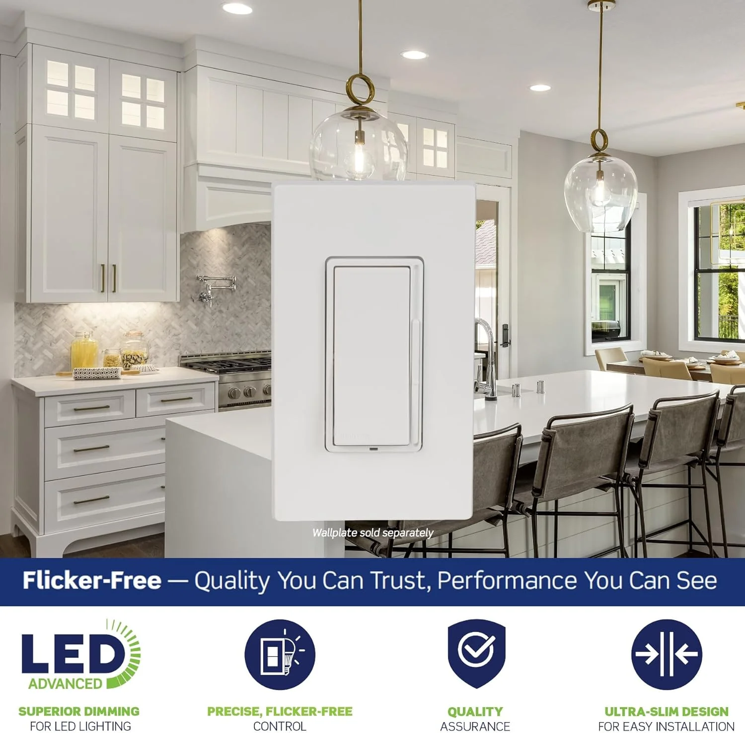 Decora Slide LED Advanced Dimmer Switch for 150W Dimmable LED, Halogen and Incandescent Bulbs and Fixtures, DSL01-LW, White - Image 3
