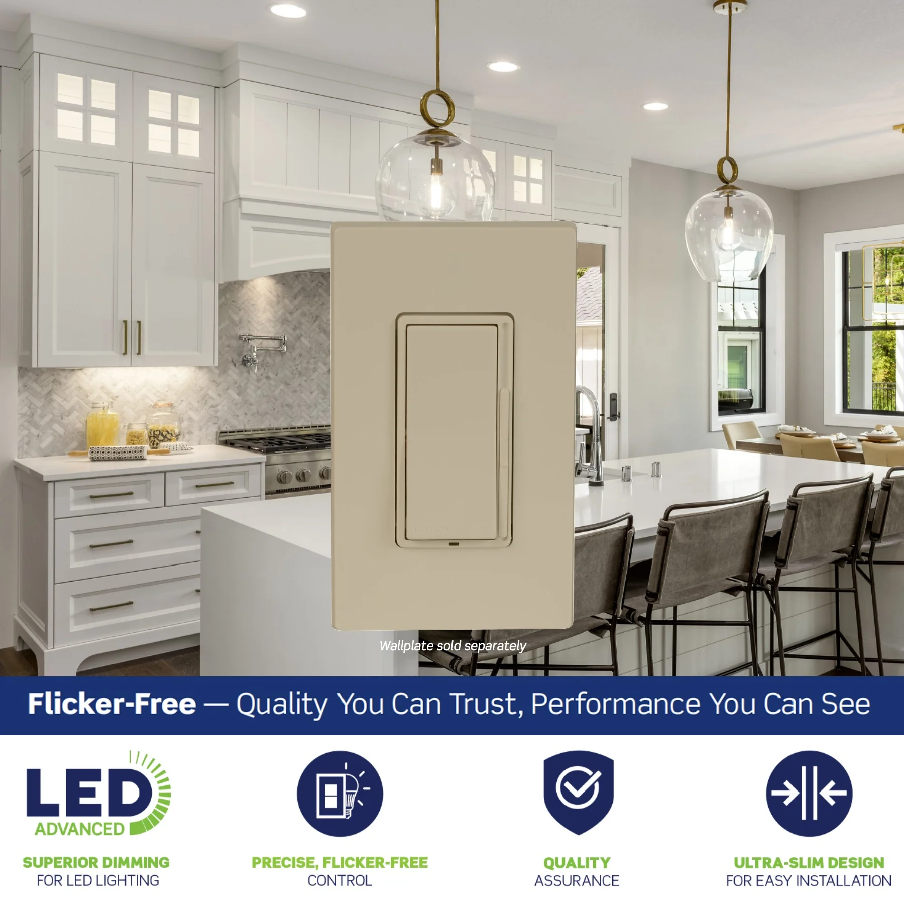 Decora Slide LED Advanced Dimmer Switch for 150W Dimmable LED, Halogen and Incandescent Bulbs and Fixtures, DSL01-1LI, Ivory - Image 2