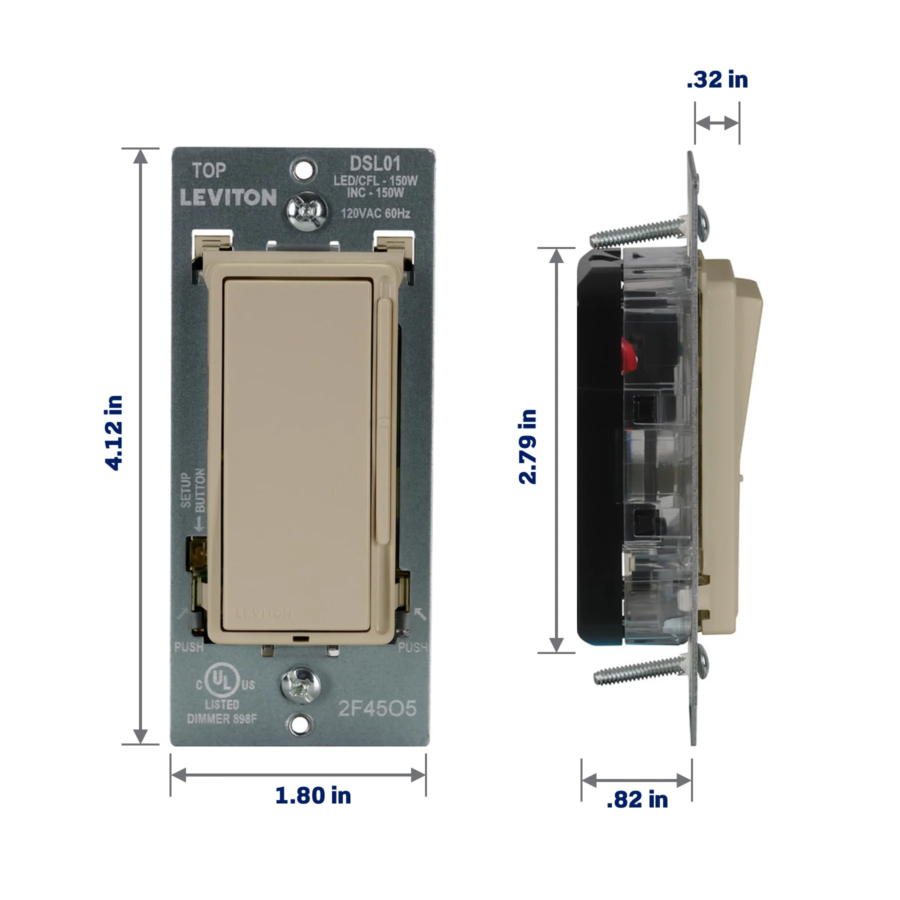 Decora Slide LED Advanced Dimmer Switch for 150W Dimmable LED, Halogen and Incandescent Bulbs and Fixtures, DSL01-1LI, Ivory - Image 4