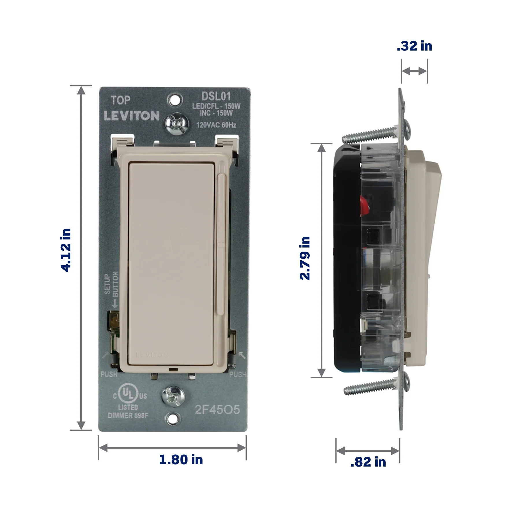 Decora Slide LED Advanced Dimmer Switch for 150W Dimmable LED, Halogen and Incandescent Bulbs and Fixtures, DSL01-1LT, Light Almond - Image 4