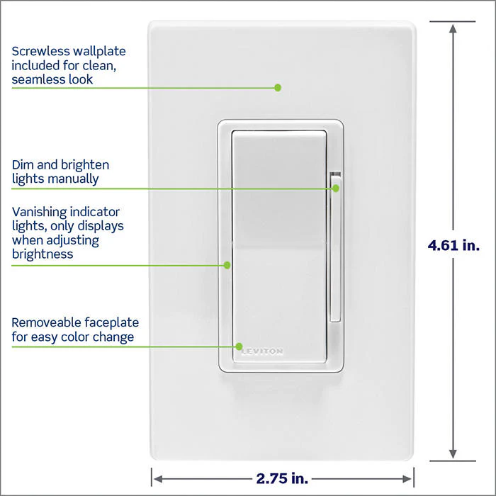 Decora Smart Dimmer Switch, 0-10V, Wi-Fi, Neutral Wire Required, works with Matter, My Leviton, Alexa, Google Assistant, Apple Home/Siri & Wired or Wire-Free 3-Way, D2710-1BW, White - Image 7