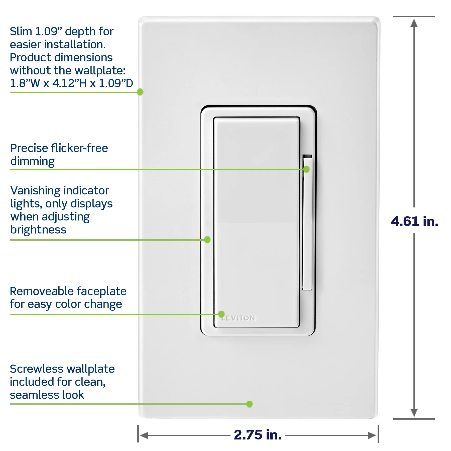 Decora Smart Dimmer Switch, Wi-Fi, Works with Matter, My Leviton, Alexa, Google Assistant, Apple Home/Siri & Wired or Wire-Free 3-Way, Neutral Wire Required, D36HD-1RW, White - Image 3