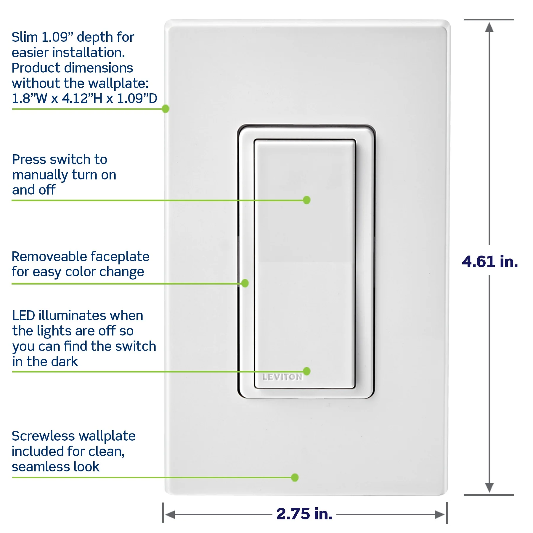 Decora Smart Switch, Wi-Fi, Works with Matter, Alexa, Google Assistant, Apple Home/Siri & Wired or Wirefree 3-Way, Neutral Wire Required, D315S-1RW, White - Image 3