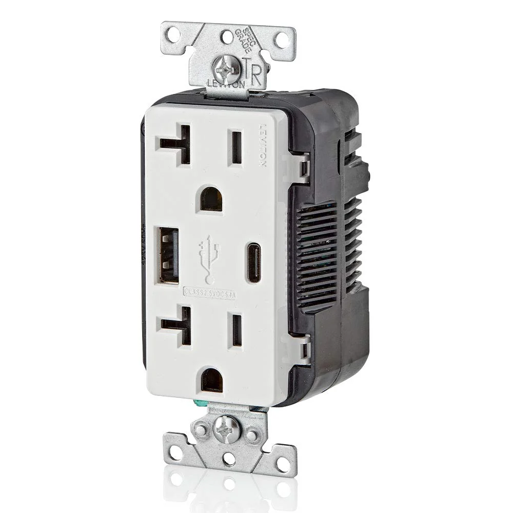 Dual Marked “Controlled” Tamper-Resistant USB Receptacle, Type A/C, 20 Amp 125 Volt, White, T5833-2W - Image 2