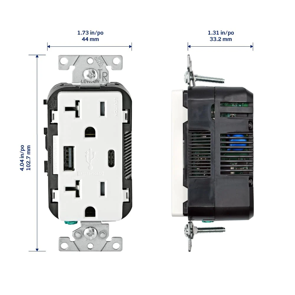 Dual Marked “Controlled” Tamper-Resistant USB Receptacle, Type A/C, 20 Amp 125 Volt, White, T5833-2W - Image 3