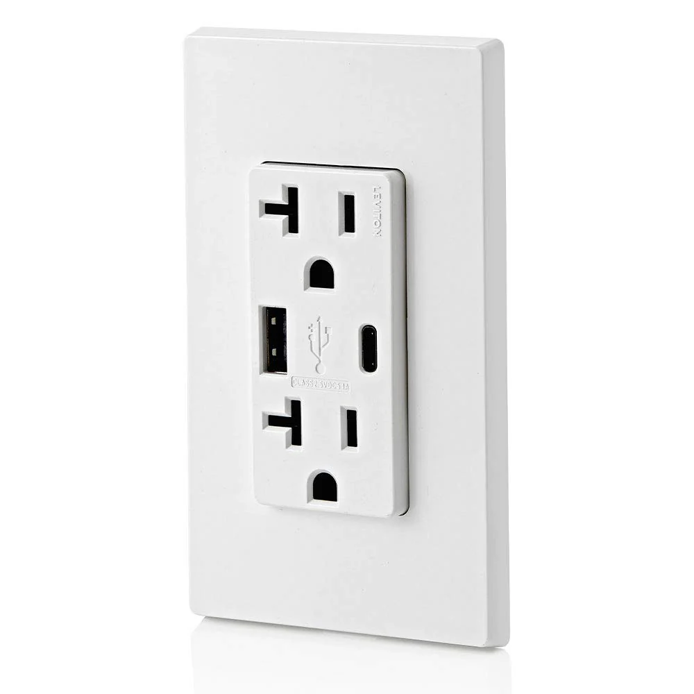 Dual Marked “Controlled” Tamper-Resistant USB Receptacle, Type A/C, 20 Amp 125 Volt, White, T5833-2W - Image 4