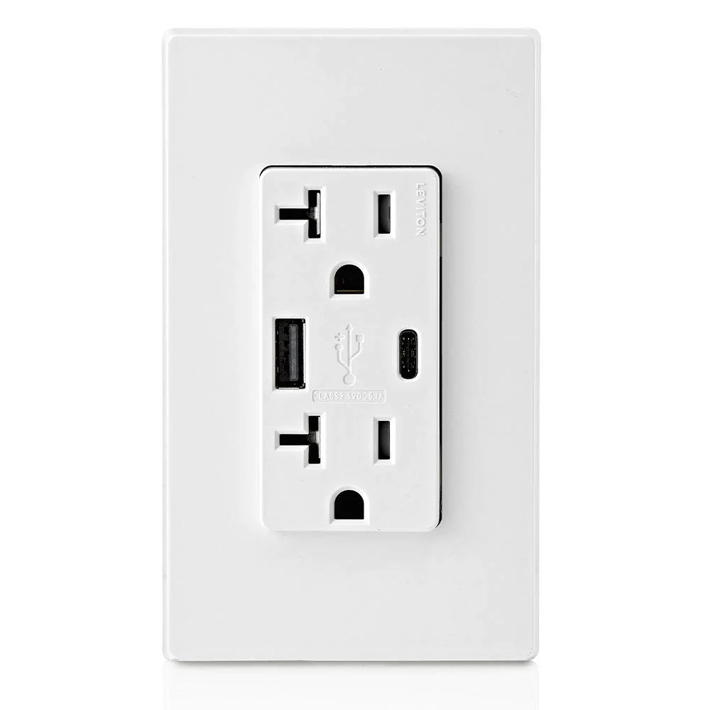Dual Marked “Controlled” Tamper-Resistant USB Receptacle, Type A/C, 20 Amp 125 Volt, White, T5833-2W - Image 5