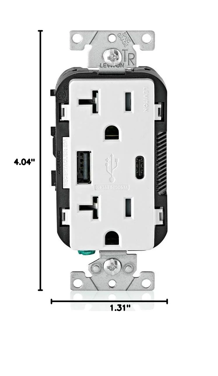 Dual Marked “Controlled” Tamper-Resistant USB Receptacle, Type A/C, 20 Amp 125 Volt, White, T5833-2W - Image 6