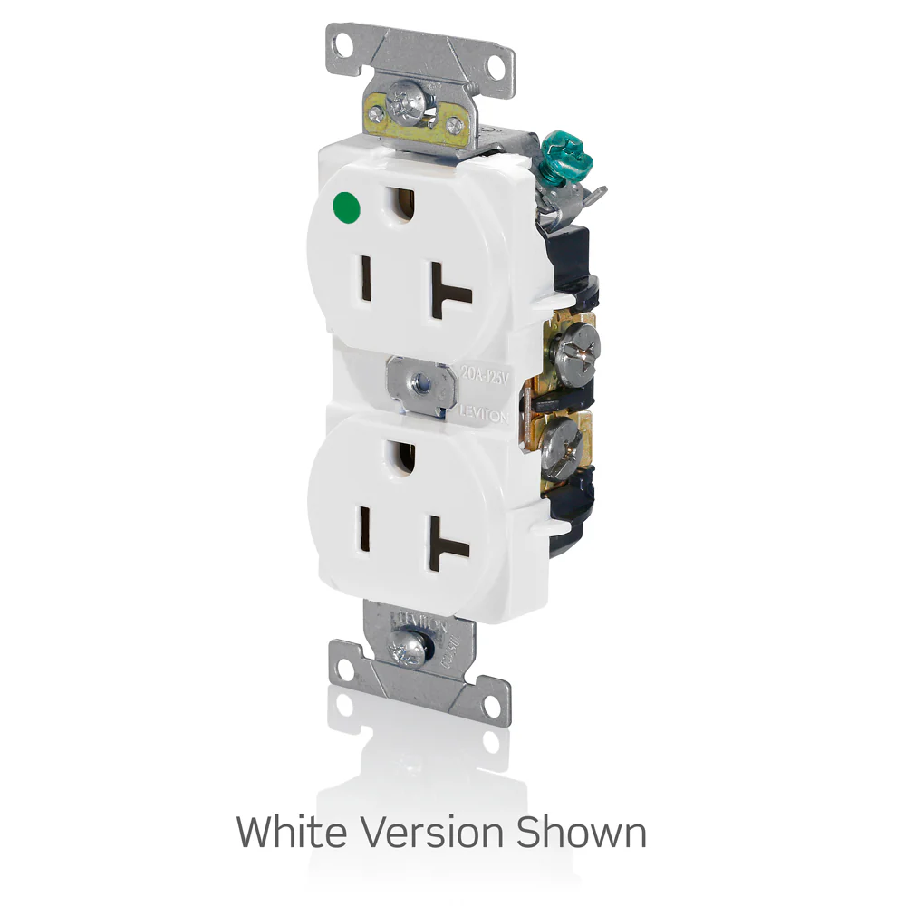 Duplex Receptacle Outlet, Heavy-Duty Hospital Grade, Smooth Face, 20 Amp, 125 Volt, Back and Side Wire, NEMA 5-20R, 2-Pole, 3-Wire, Self-Grounding - Ivory, 8300-HI - Image 2
