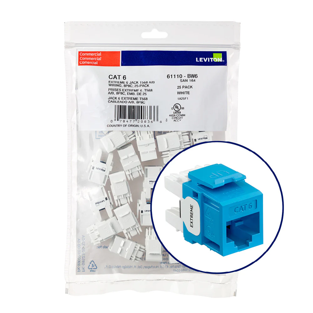EXTREME Cat 6 QUICKPORT Jack QuickPack, 25-pack, Blue, 61110-BL6