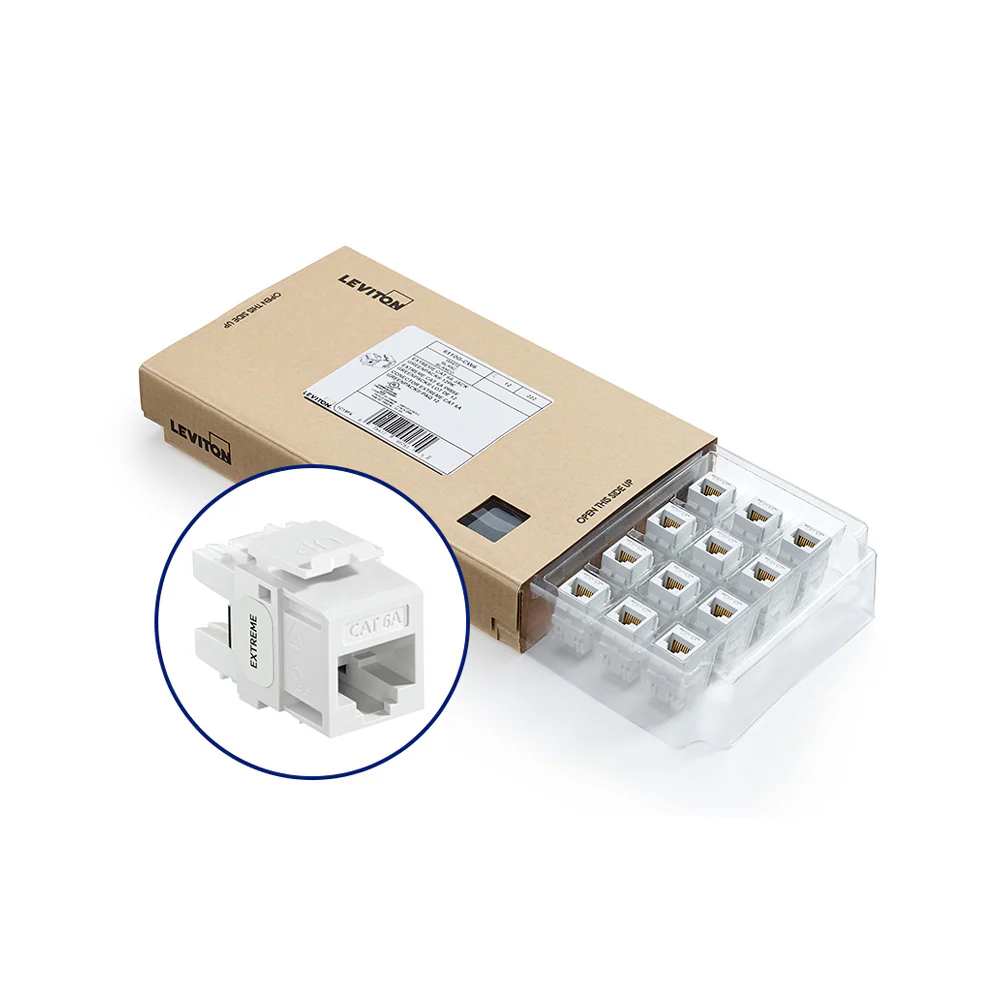 EXTREME Cat 6A QUICKPORT Jack, Channel-Rated, White, GreenPack 12-Pack (includes 12 jacks and 12 cones of silence), 6110G-CW6