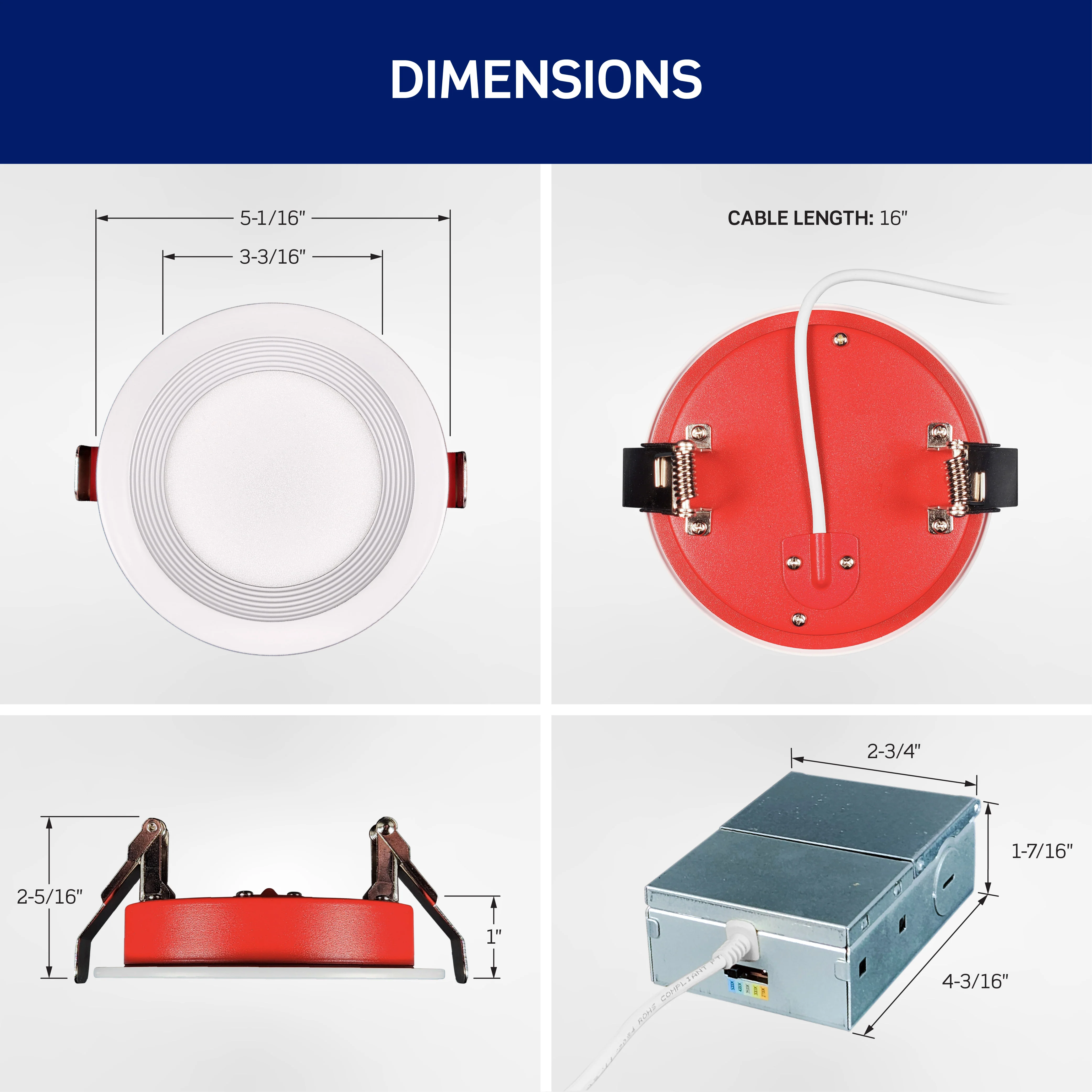 Fire-Rated Baffle Slim Downlight with Selectable CCT, White - Image 3
