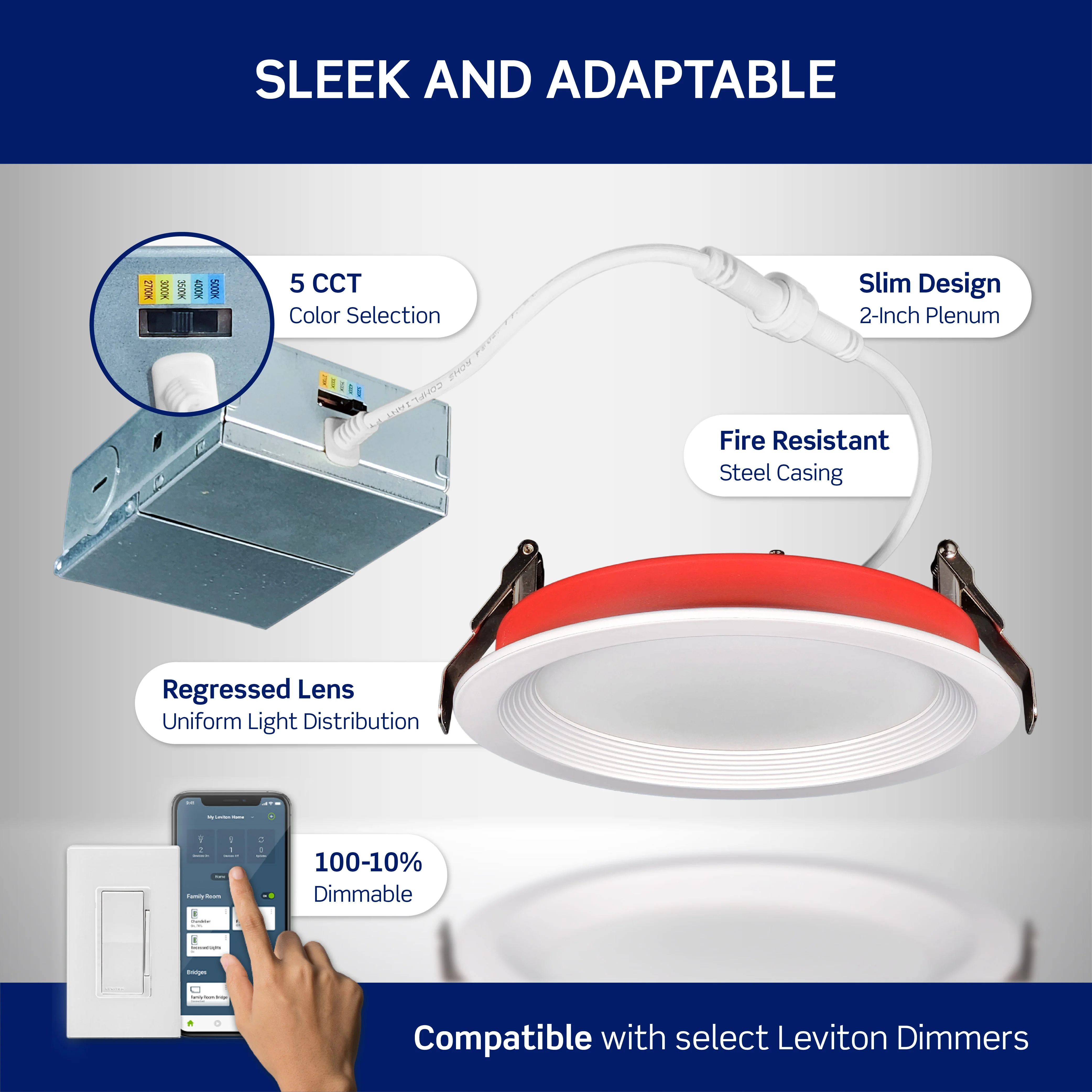 Fire-Rated Baffle Slim Downlight with Selectable CCT, White - Image 7