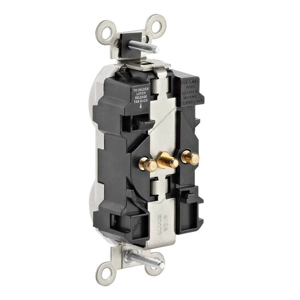 Lev-Lok Duplex Receptacle Outlet, Heavy-Duty Industrial Specification Grade, Smooth Face, 15 Amp, 125 Volt, Modular, NEMA 5-15R, 2-Pole, 3-Wire, Self-Grounding - Red, M5262-SR - Image 3
